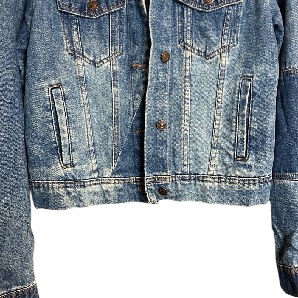 Free People Boho Rumors Denim Patchwork Trucker Jacket Size S - Picture 7 of 11